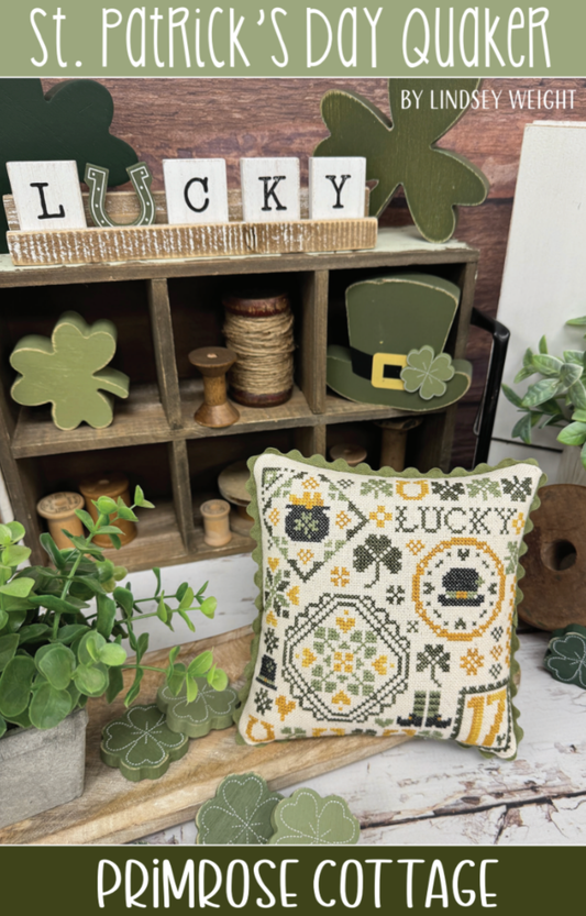 PREORDER St. Patrick's Day Quaker - Primrose Cottage - Cross Stitch Pattern, Needlecraft Patterns, The Crafty Grimalkin - A Cross Stitch Store