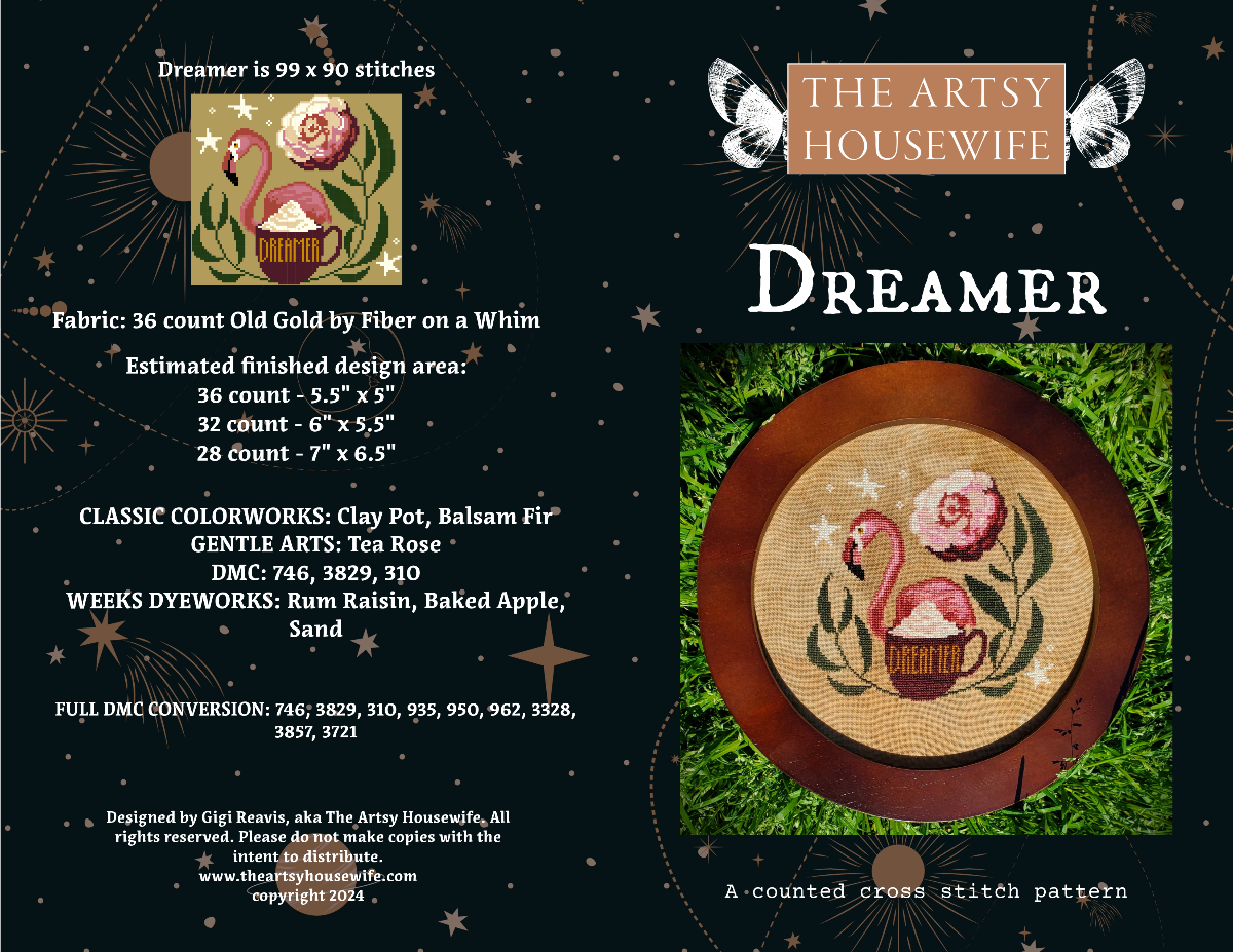 Dreamer - The Artsy Housewife - Cross Stitch Pattern, Needlecraft Patterns, The Crafty Grimalkin - A Cross Stitch Store