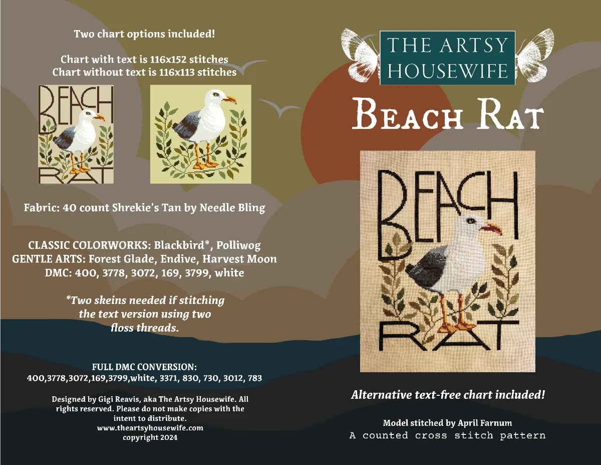 Beach Rat - The Artsy Housewife - Cross Stitch Pattern, Needlecraft Patterns, The Crafty Grimalkin - A Cross Stitch Store