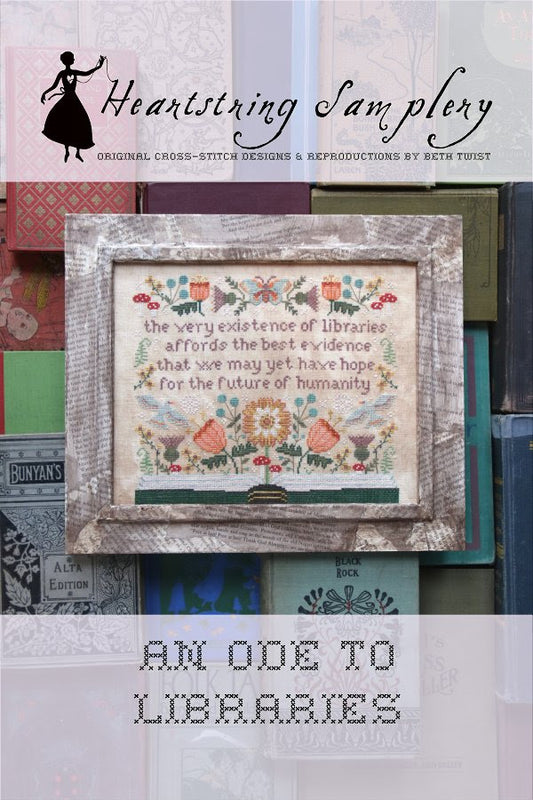 PREORDER An Ode To Libraries - Heartstring Samplery - Cross Stitch Pattern, Needlecraft Patterns, Needlecraft Patterns, The Crafty Grimalkin - A Cross Stitch Store