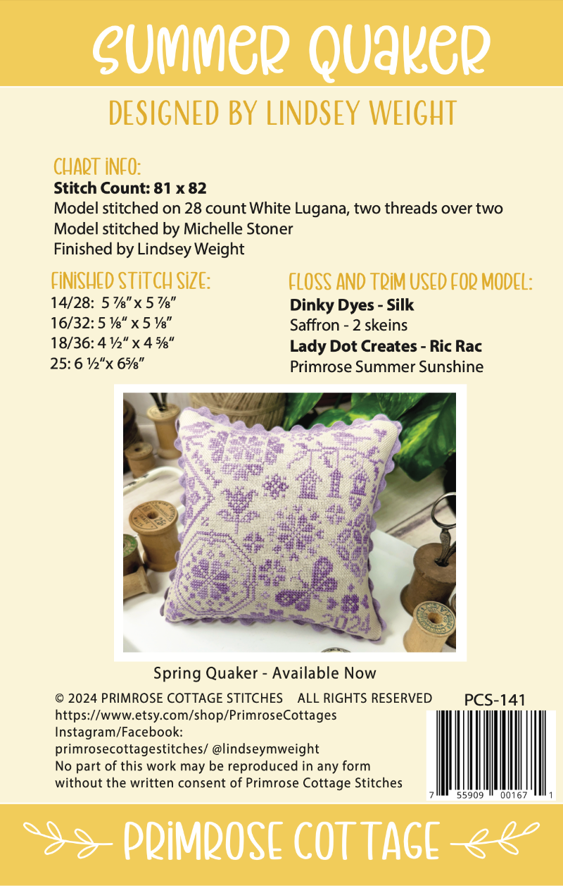 Summer Quaker - Primrose Cottage Stitches - Cross Stitch Patterns