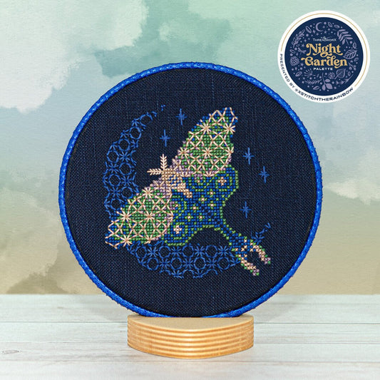 PREORDER Moonlit Moth, Xstitch the Rainbow - Counting Puddles - Cross Stitch Pattern, Needlecraft Patterns, The Crafty Grimalkin - A Cross Stitch Store