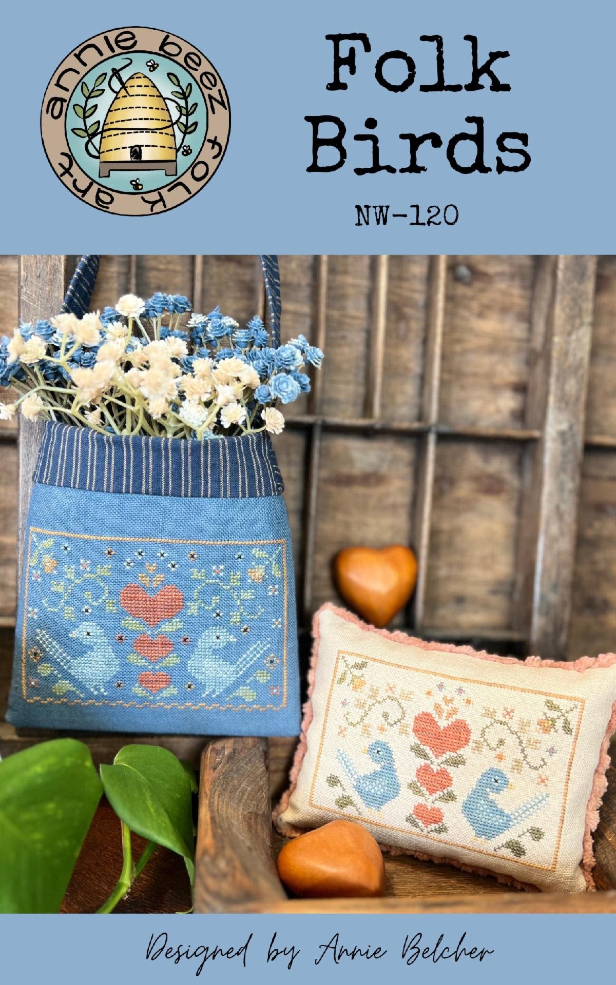 PREORDER Folk Birds Pincushion and Pouch - Annie Beez - Cross Stitch Pattern, Needlecraft Patterns, The Crafty Grimalkin - A Cross Stitch Store