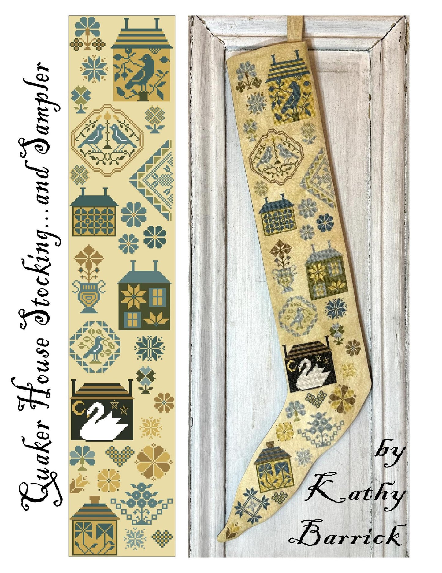 PREORDER Quaker House Stocking and Sampler - Kathy Barrick - Cross Stitch Pattern, Needlecraft Patterns, The Crafty Grimalkin - A Cross Stitch Store