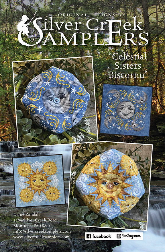 PREORDER Celestial Sisters Biscornu - Silver Creek Samplers - Cross Stitch Pattern, Needlecraft Patterns, The Crafty Grimalkin - A Cross Stitch Store