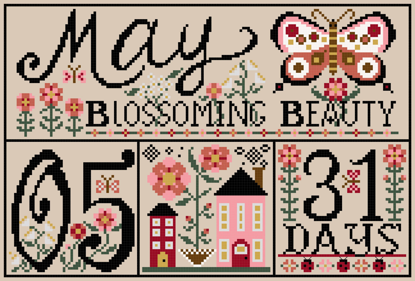 PREORDER May Blossoming Beauty - Quaint Rose Needearts - Cross Stitch Pattern, Needlecraft Patterns, The Crafty Grimalkin - A Cross Stitch Store