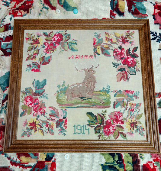 PREORDER 1914 Floral Stag - Quaint Rose Needearts - Cross Stitch Pattern, Needlecraft Patterns, The Crafty Grimalkin - A Cross Stitch Store