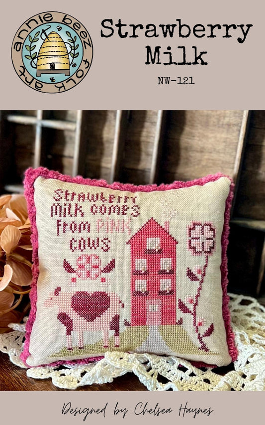 PREORDER Strawberry Milk - Annie Beez - Cross Stitch Pattern, Needlecraft Patterns, The Crafty Grimalkin - A Cross Stitch Store