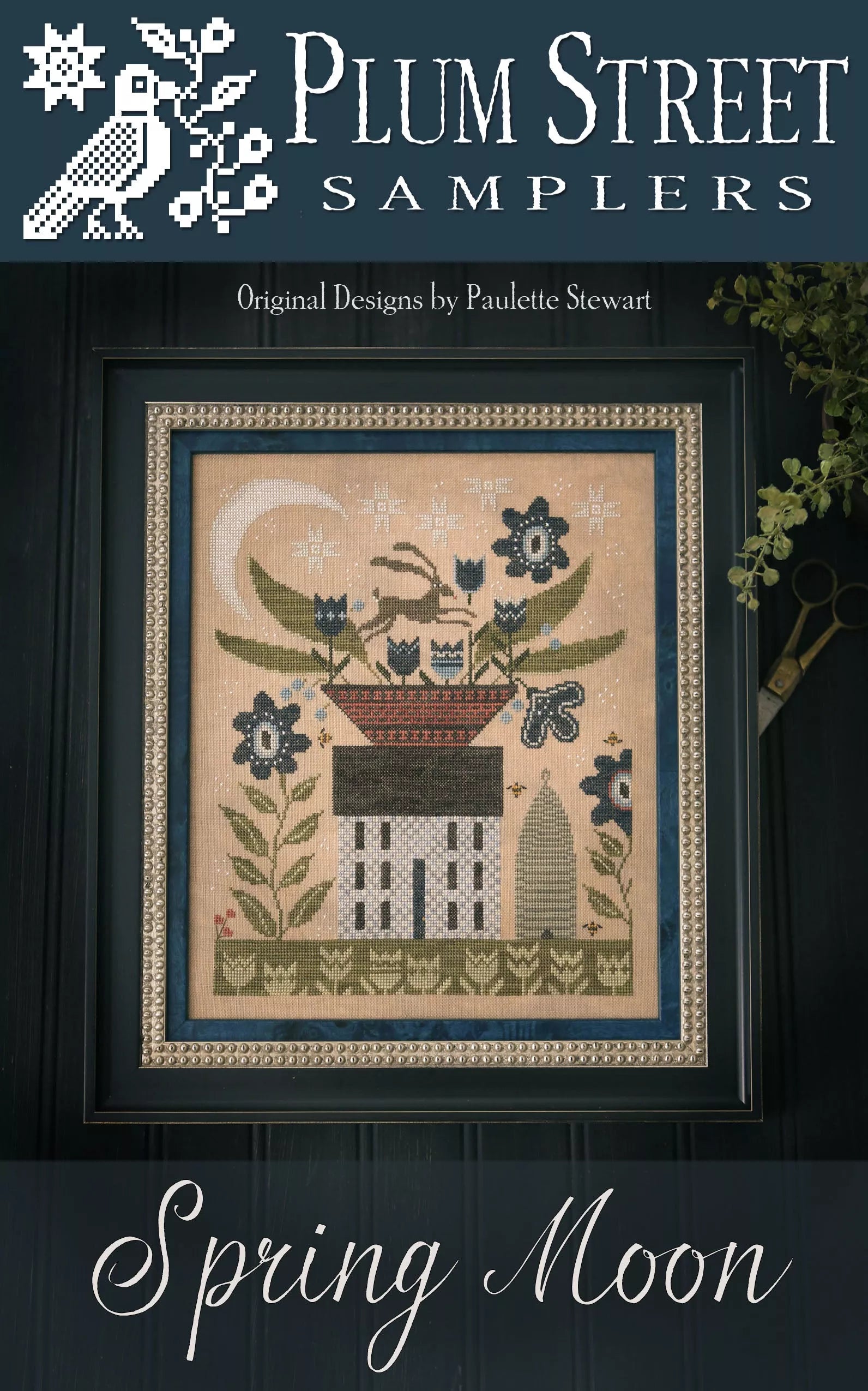 Spring Moon - Plum Street Samplers - Cross Stitch Pattern, Needlecraft Patterns, The Crafty Grimalkin - A Cross Stitch Store