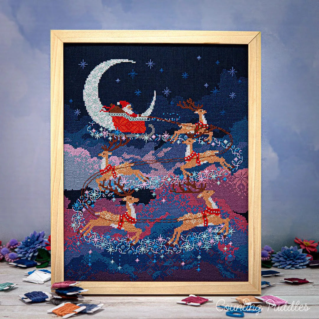 PRE-ORDER - Santa's Moonlit Ride - Counting Puddles - Cross Stitch Pattern, The Crafty Grimalkin - A Cross Stitch Store