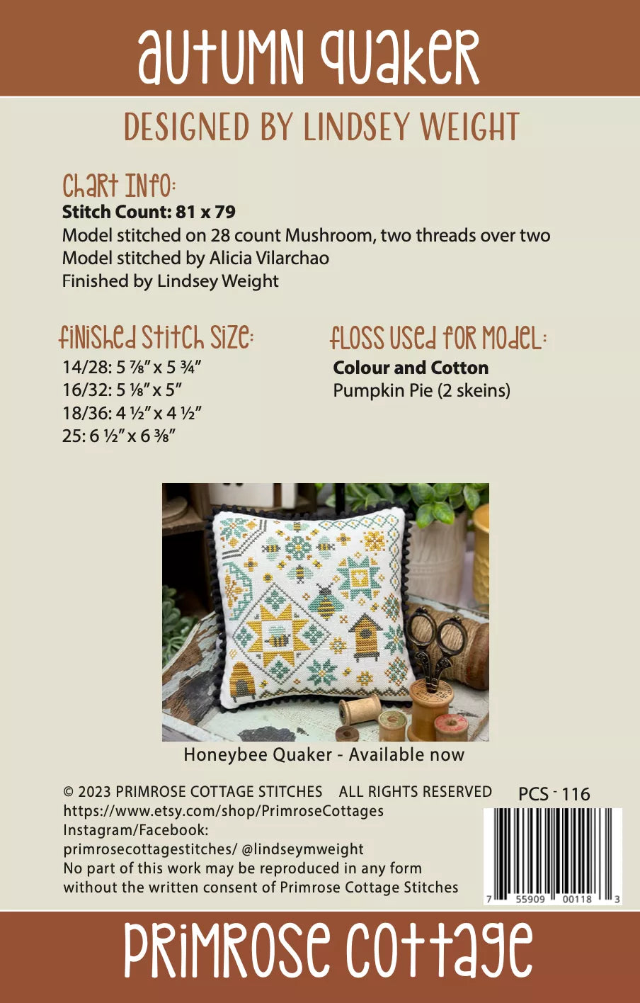 PRE-ORDER Autumn Quaker - Primrose Cottage Stitches - Cross Stitch Patterns, Needlecraft Patterns, Needlecraft Patterns, The Crafty Grimalkin - A Cross Stitch Store