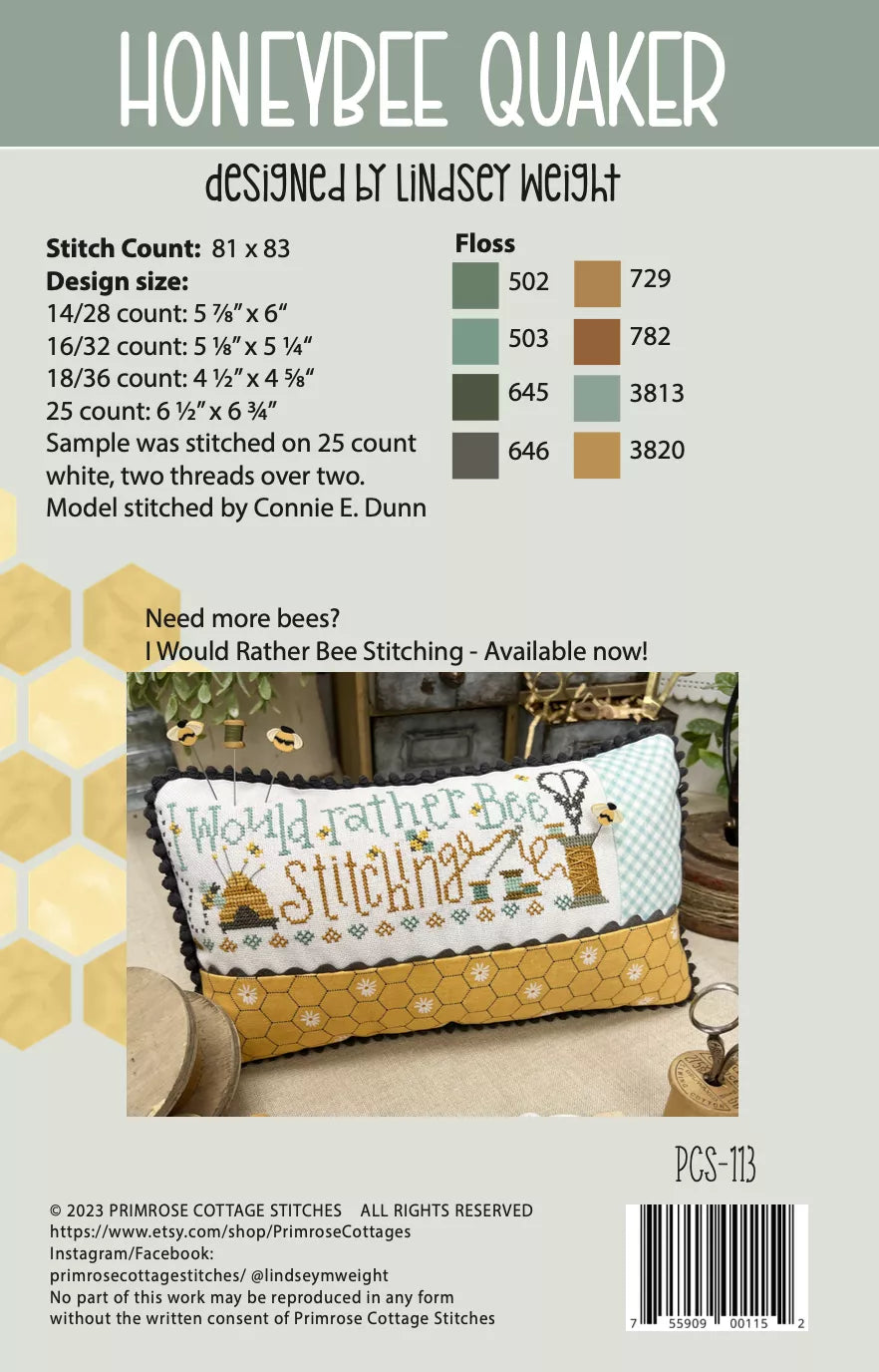 PRE-ORDER - Bee Quaker - Primrose Cottage Stitches - Cross Stitch Pattern, Needlecraft Patterns, Needlecraft Patterns, The Crafty Grimalkin - A Cross Stitch Store